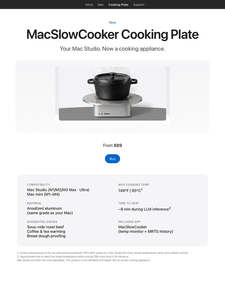 MacSlowCooker Cooking Plate concept product page